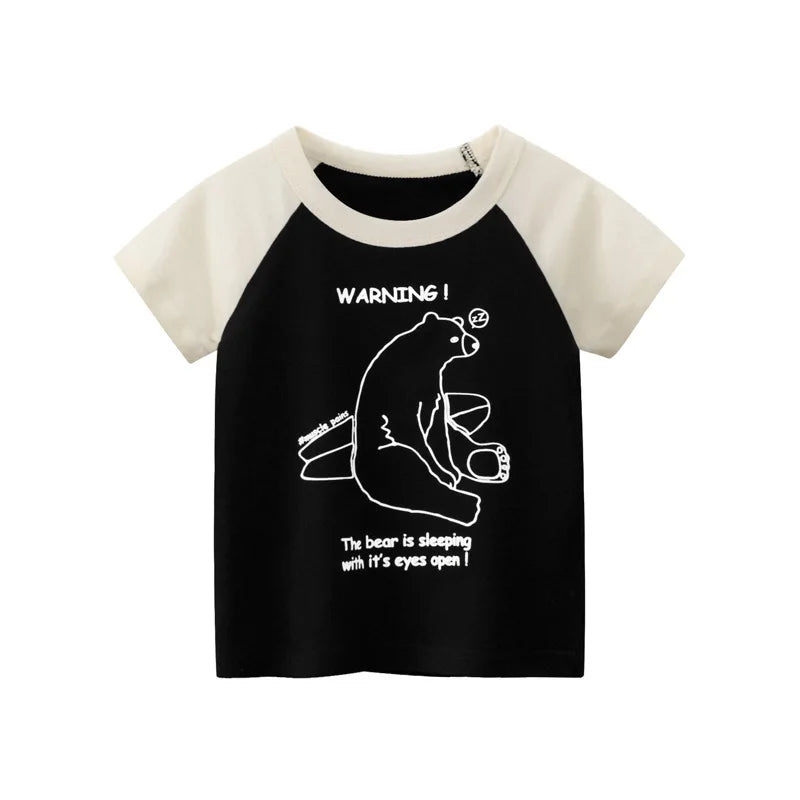 Boys Girls  100% Cotton  T-Shirts Train Bear Cartoon Children