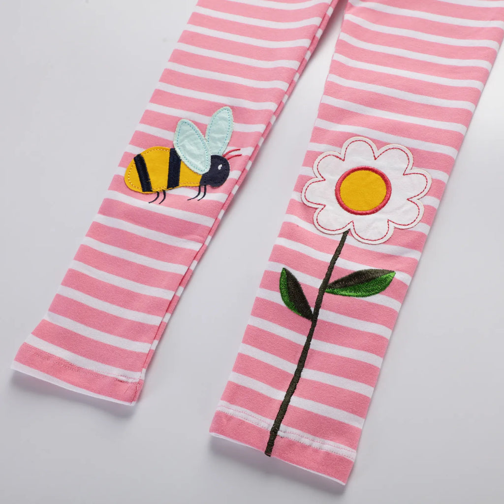 Girls Leggings 100% Cotton Trousers for Kids Comfort Pants With Bee and Flower