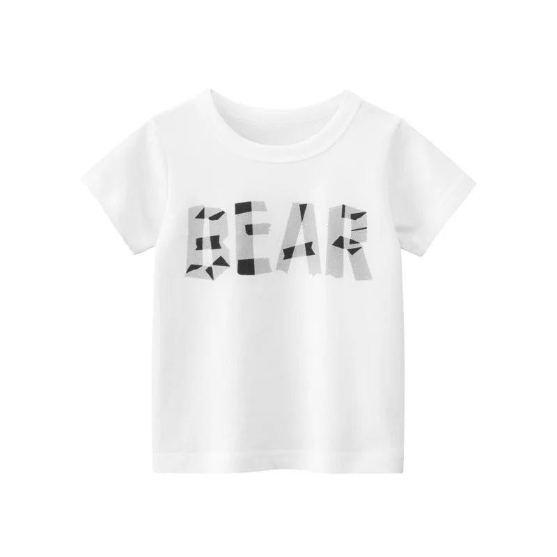 Boys Girls  100% Cotton  T-Shirts Train Bear Cartoon Children