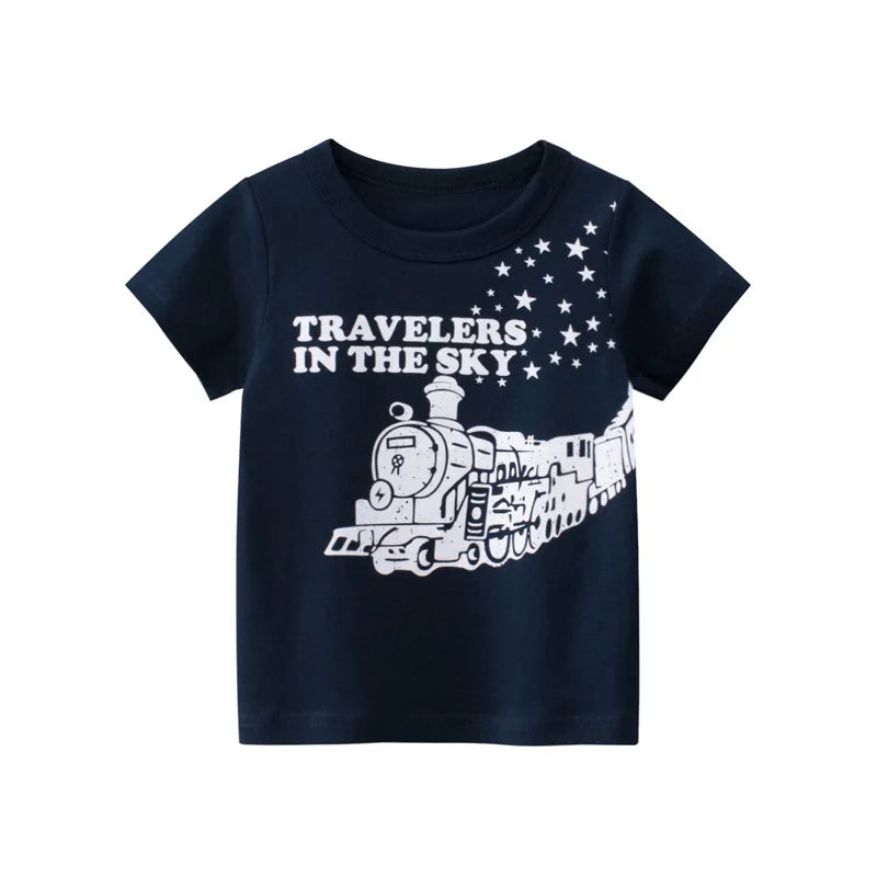 Boys Girls  100% Cotton  T-Shirts Train Bear Cartoon Children