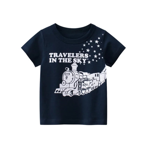 Boys Girls  100% Cotton  T-Shirts Train Bear Cartoon Children