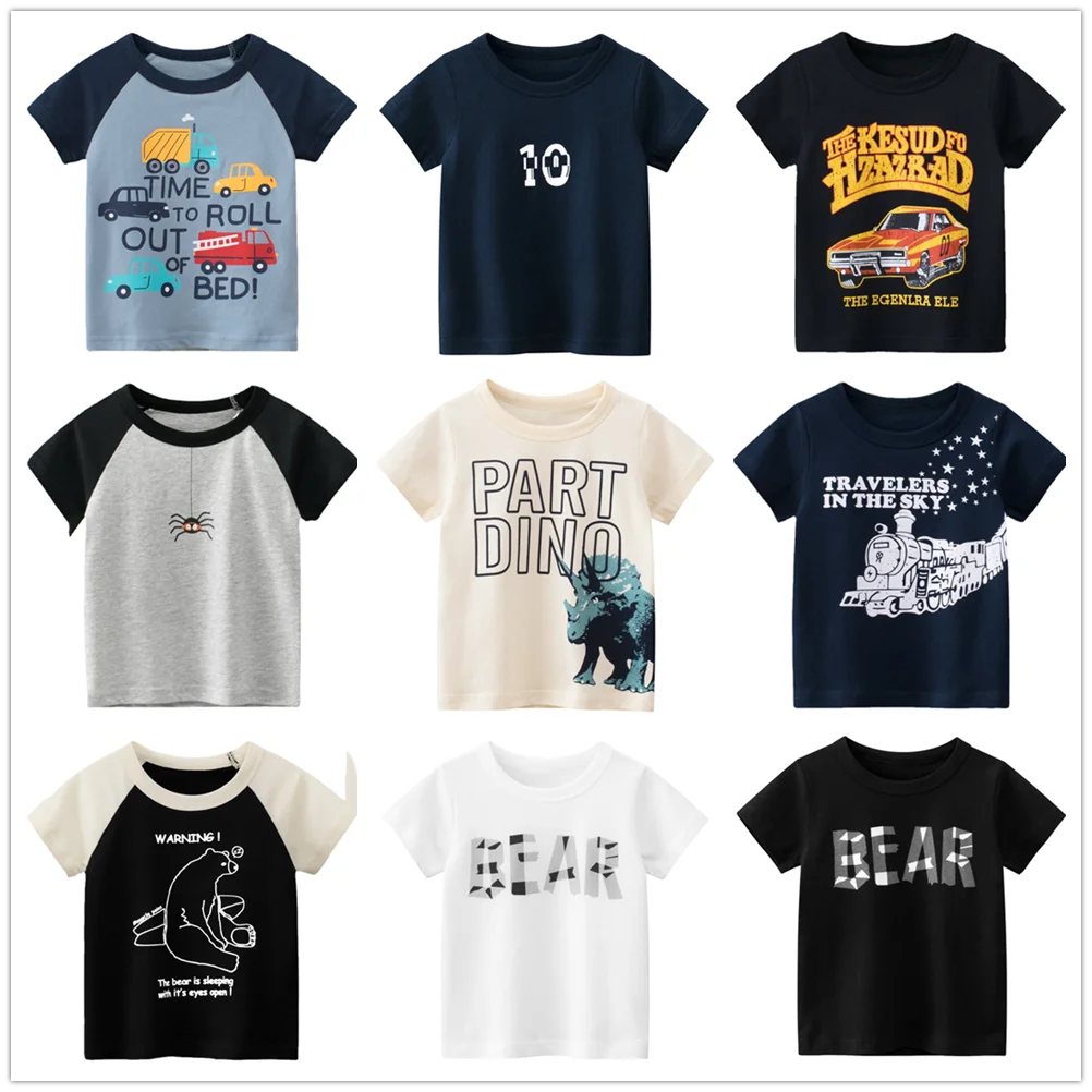 Boys Girls  100% Cotton  T-Shirts Train Bear Cartoon Children