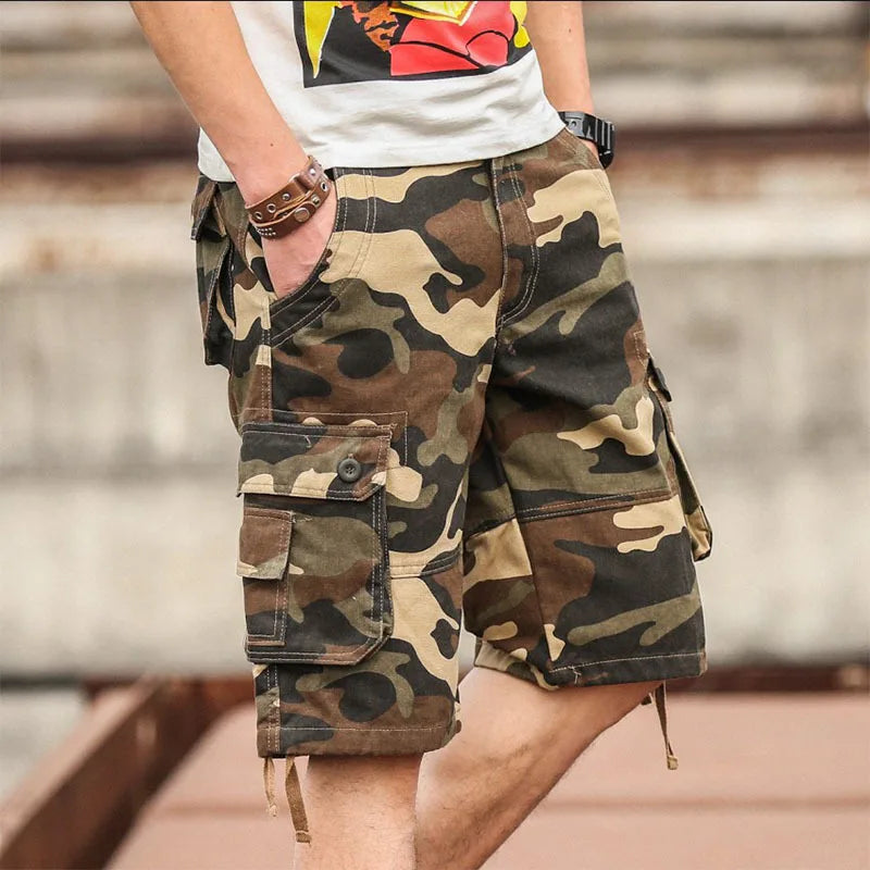 Summer Cargo Shorts Men Camouflage Camo Casual Cotton