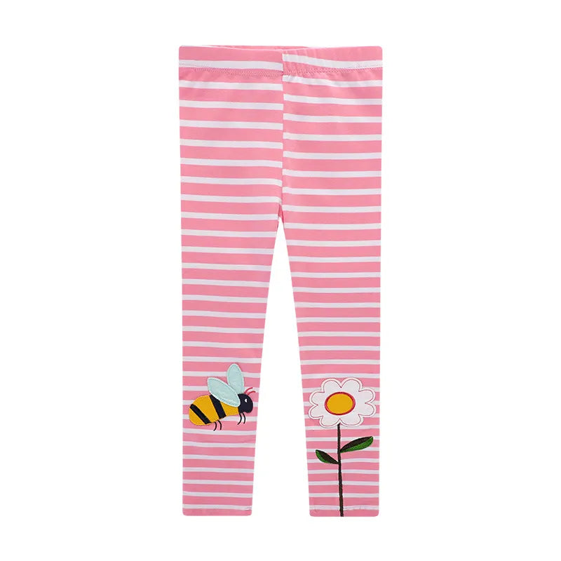 Girls Leggings 100% Cotton Trousers for Kids Comfort Pants With Bee and Flower