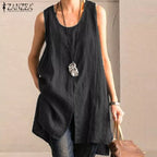 Women's Long Tanks  Cotton Linen  Blouses Casual