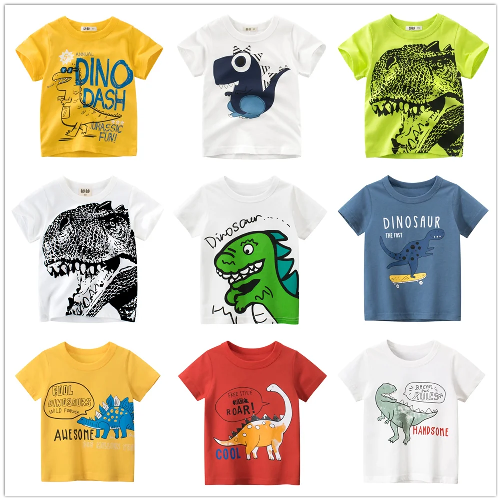 Dinosaur Cartoon Kids Boys Clothes 100% Cotton T-Shirts  Summer Clothing