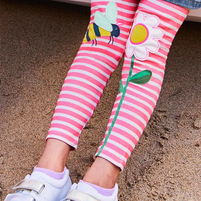 Girls Leggings 100% Cotton Trousers for Kids Comfort Pants With Bee and Flower