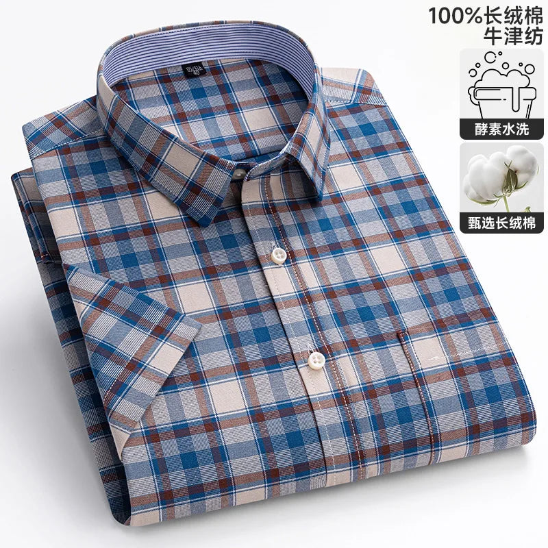 100% Cotton Men Oxford Short Sleeve Summer  Male Shirt Business