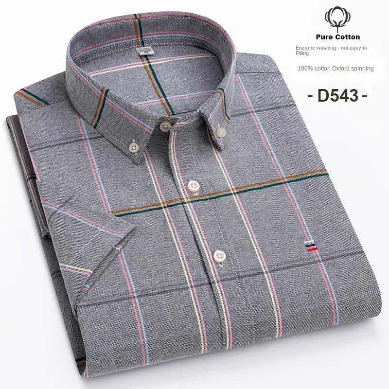 100% Cotton Men Oxford Short Sleeve Summer  Male Shirt Business