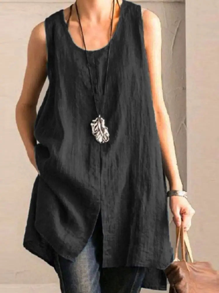 Women's Long Tanks  Cotton Linen  Blouses Casual
