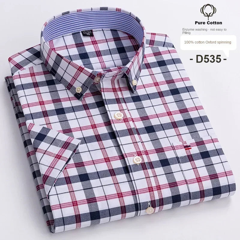 100% Cotton Men Oxford Short Sleeve Summer  Male Shirt Business