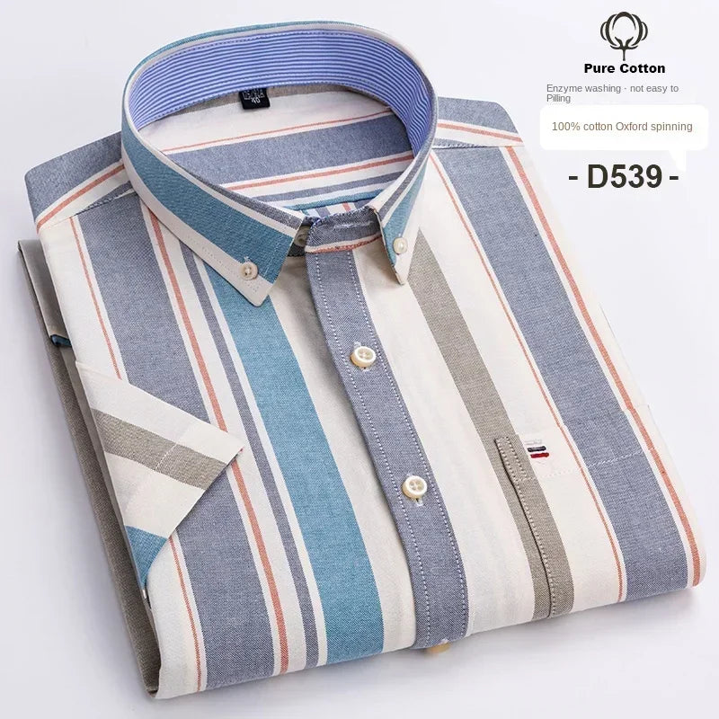 100% Cotton Men Oxford Short Sleeve Summer  Male Shirt Business