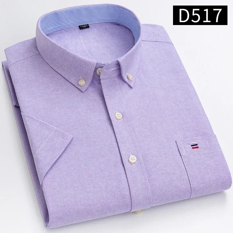 100% Cotton Men Oxford Short Sleeve Summer  Male Shirt Business