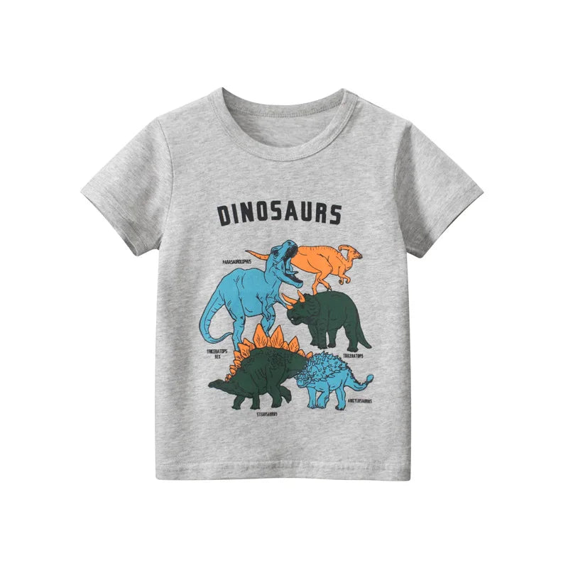 Dinosaur Cartoon Kids Boys Clothes 100% Cotton T-Shirts  Summer Clothing