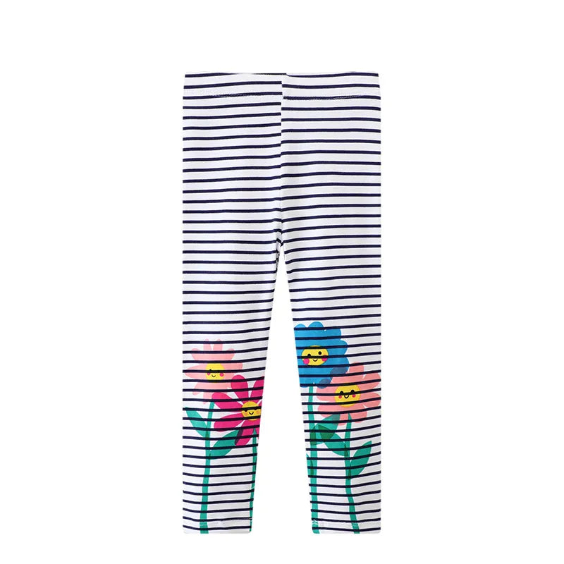 Girls Leggings 100% Cotton Trousers for Kids Comfort Pants With Bee and Flower