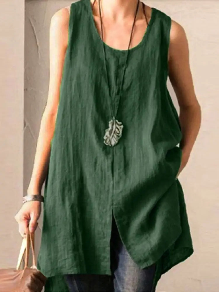 Women's Long Tanks  Cotton Linen  Blouses Casual