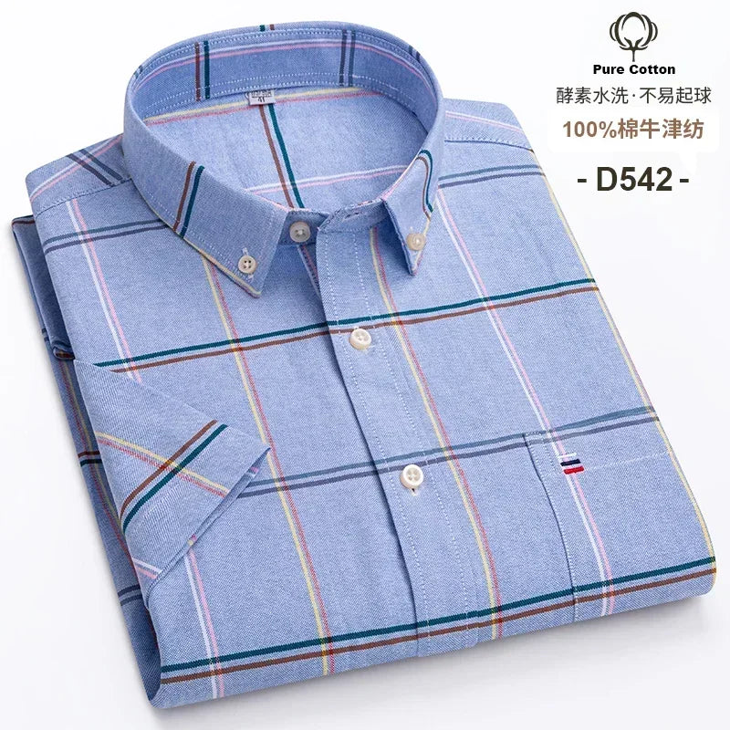 100% Cotton Men Oxford Short Sleeve Summer  Male Shirt Business