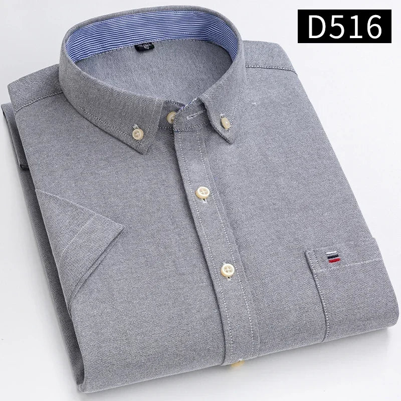 100% Cotton Men Oxford Short Sleeve Summer  Male Shirt Business