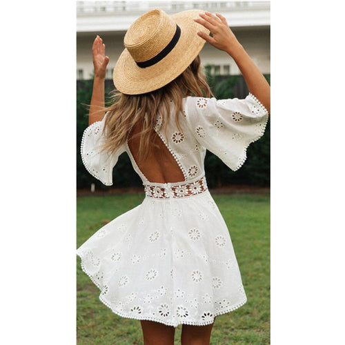 Elegant Women's White Dress Cotton