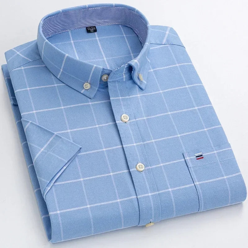 100% Cotton Men Oxford Short Sleeve Summer  Male Shirt Business